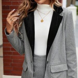Vintage Women’s Blazer Koret Wool Gray Black Velvet collar Velour Pockets 20W